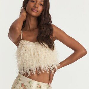 NWT LOVESHACKFANCY FEATHER Dusty CROP Cami in Golden Fog TOP S $395